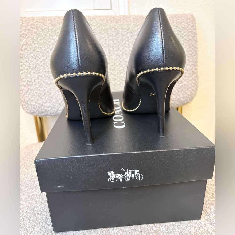 Coach Waverly Black Heels with Gold Trim - Picture 3 of 6